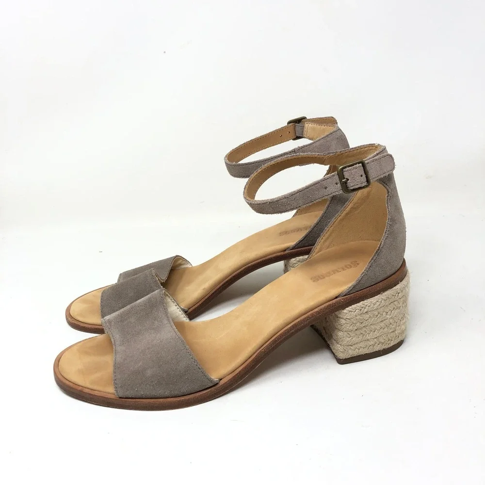 Soludos Womens 9 Capri Espadrille Heel Sandals Gray Taupe Suede Ankle Strap